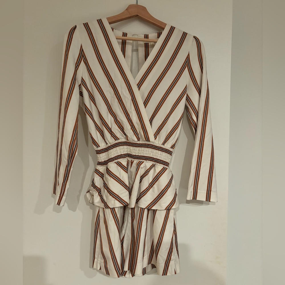 Maje French Luxury Brand Jumpsuit - Cream & Brown, Size S